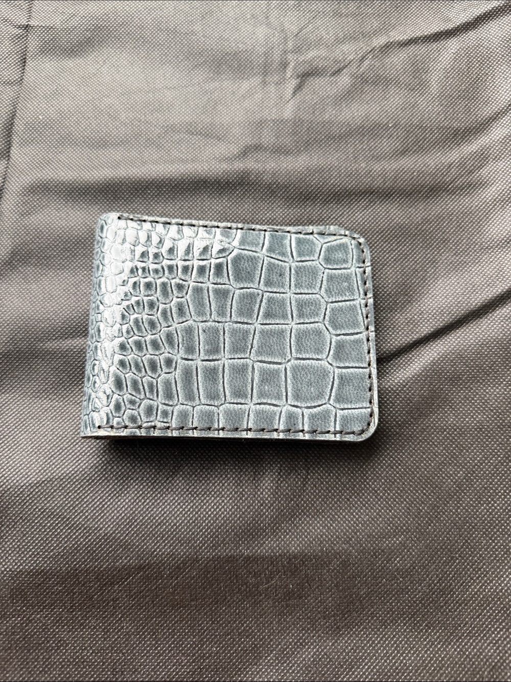 Handmade Grey Croc-Embossed Bifold Card Holder